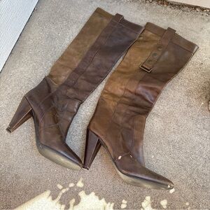 Fornarina Brown Sleek Slimming Leather Shoes Heels Boots Size 39